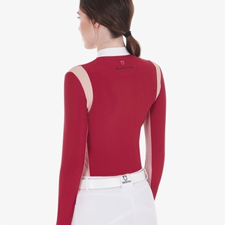 Polo concurso mujer EQUESTRO color granate/rosa manga larga TALLA S - Imagen 2